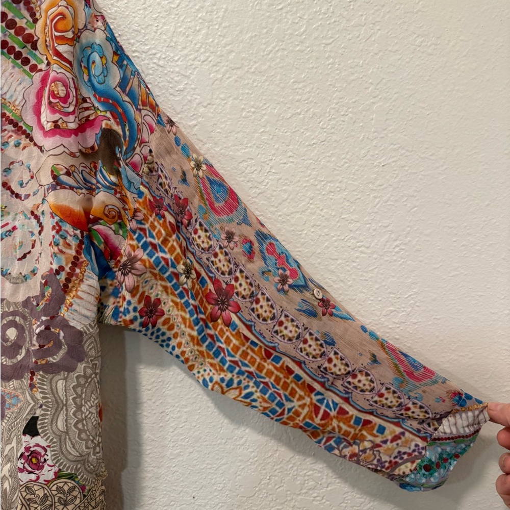 Johnny Was XS Patchwork Boho Button Front Blouse … - image 4